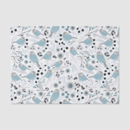 Chickadevögel Niedlich Blaue graue Blume Berries Seidenpapier