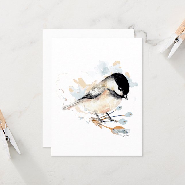 Chickadewatercolor Karte (Chickadee watercolor note card by Jenn Steffen Art)