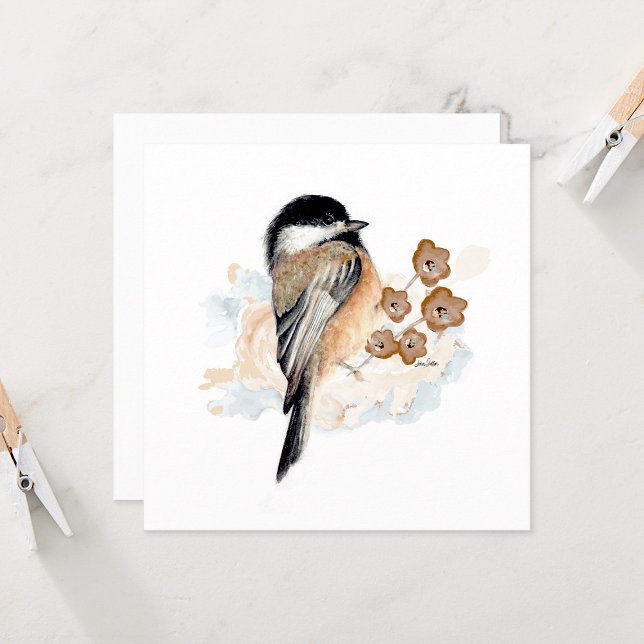 Chickadewatercolor Karte (Beautiful chickadee watercolor blank note card by Jenn Steffen Art)