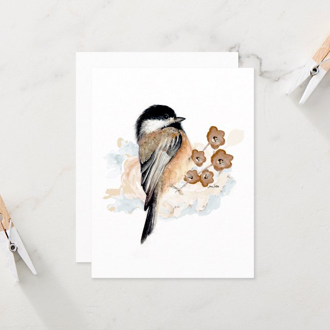 Chickadewatercolor Karte (Beautiful chickadee watercolor blank note card by Jenn Steffen Art)