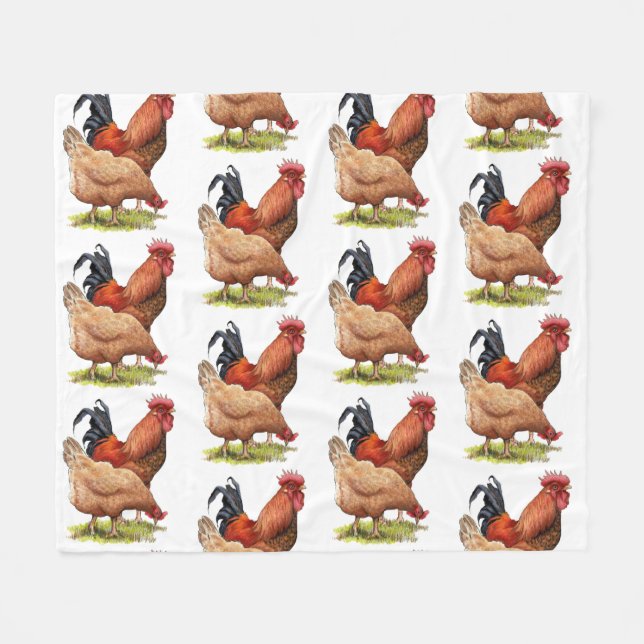 Chicken And Rooster Art, Poultry, Farm Animals Fleecedecke (Vorderseite (Horizontal))