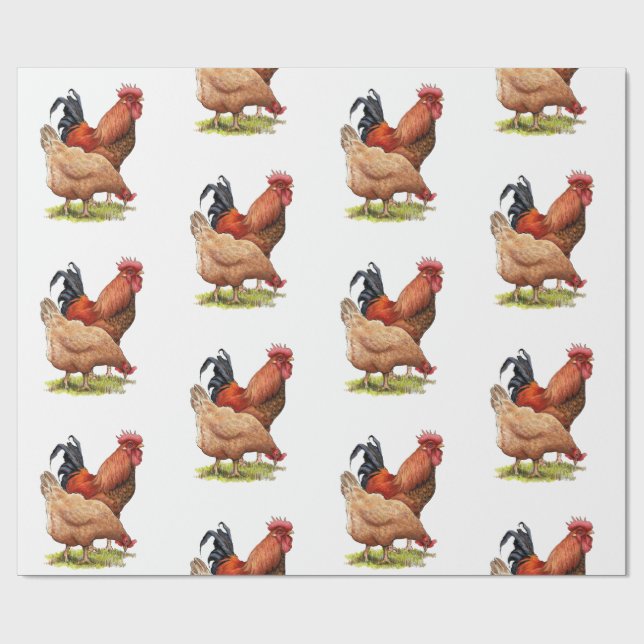 Chicken And Rooster Art, Poultry, Farm Animals Geschenkpapier (Flach)