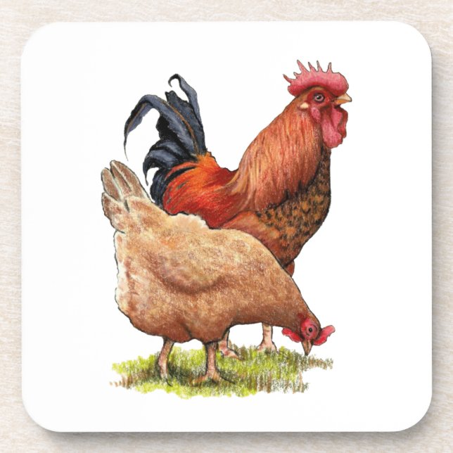 Chicken And Rooster Art, Poultry, Farm Animals Getränkeuntersetzer (Vorderseite)