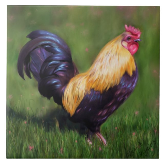 Chicken Art Stuart Bantam Rooster Fliese (Vorderseite)