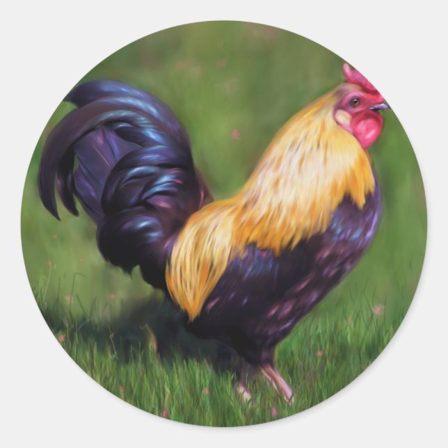 Chicken Art Stuart Bantam Rooster Runder Aufkleber (Vorderseite)