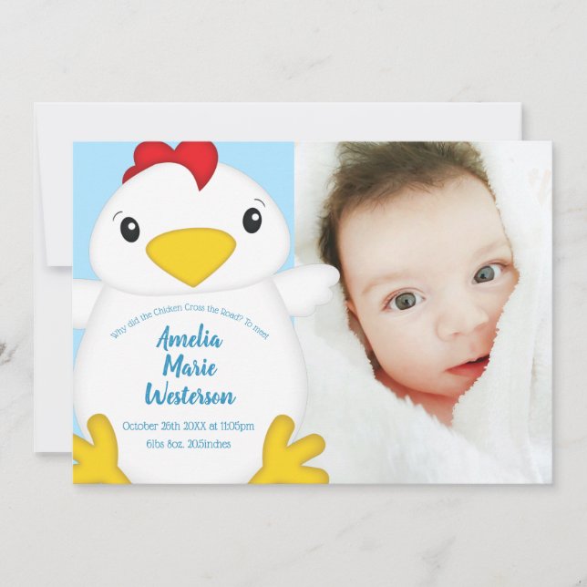 Chicken Baby Dusche Blue Einladung (Vorderseite)