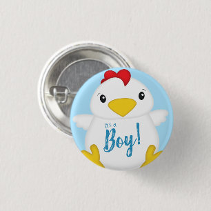 Chicken Baby Shower Blue Boy Button