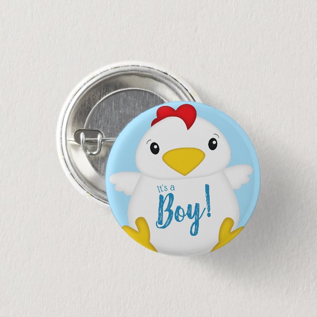 Chicken Baby Shower Blue Boy Button (Vorne & Hinten)
