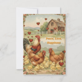 Chicken Barnyard Love, Peace Valentine's day card Mitteilungskarte