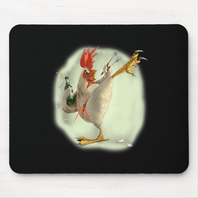 Chicken Beer Karate Kick Cooles Huhn Funny Chicke Mousepad (Vorne)