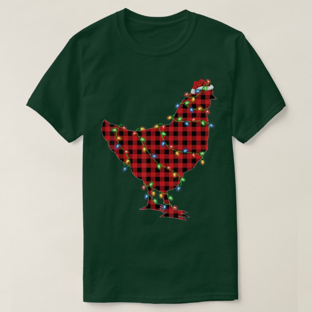 Chicken Bird Xmas Lights Rotes Buffalo Kariertes H T-Shirt (Design vorne)
