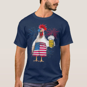 Chicken Cheer Beer American Flag Feuerwerk T-Shirt