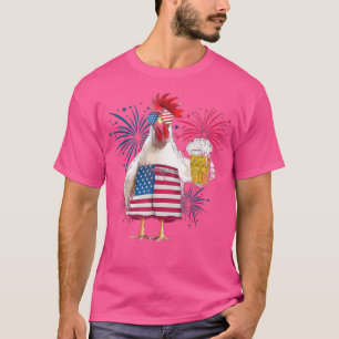Chicken Cheer Beer American Flag Feuerwerk T-Shirt
