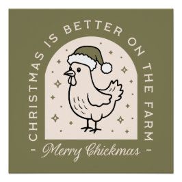 Chicken Christmas homestead farm cottagecore green Poster