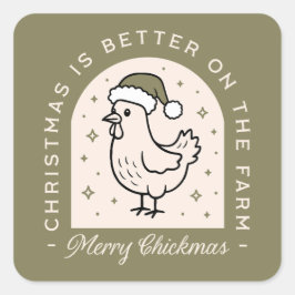 Chicken Christmas homestead farm cottagecore green Quadratischer Aufkleber