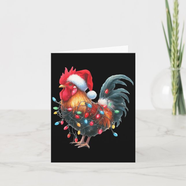 Chicken Christmas Lights Funny Santa Hat Merry Xma Karte (Vorderseite)
