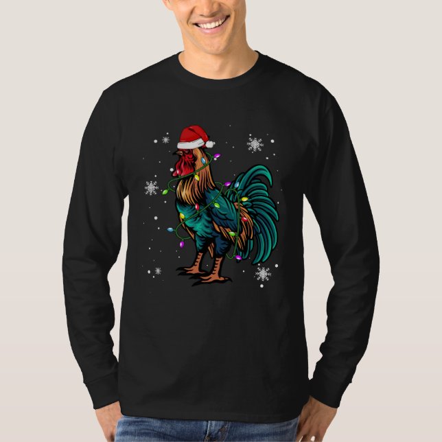 Chicken Christmas Lights Led  Santa Hat Christmas T-Shirt (Vorderseite)