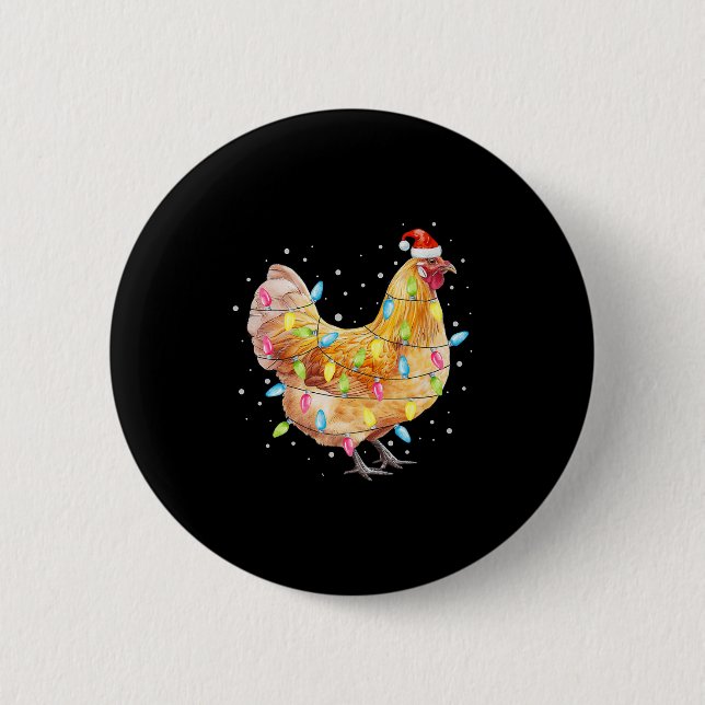 Chicken Christmas Lights Santa Hat Chicken Farm An Button (Vorderseite)