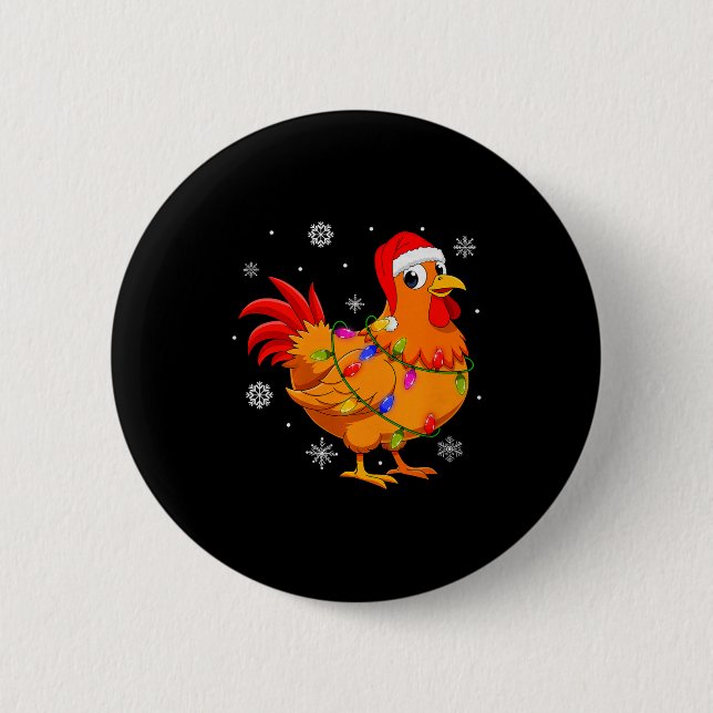 Chicken Christmas Lights Santa Hat Farm Animal Chi Button (Vorderseite)