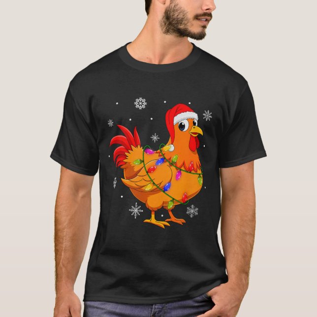 Chicken Christmas Lights Santa Hat Farm Animal Chi T-Shirt (Vorderseite)