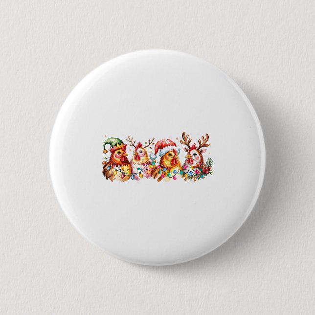 Chicken Christmas Lights Santa Hat Farm Animals He Button (Vorderseite)