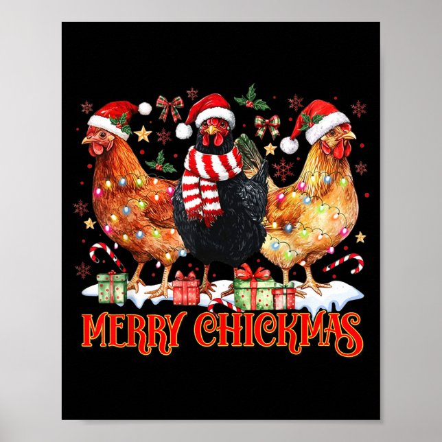 Chicken Christmas Merry Chickmas Santa Claus Hat F Poster (Vorne)