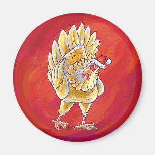 Chicken Christmas On Red Magnet