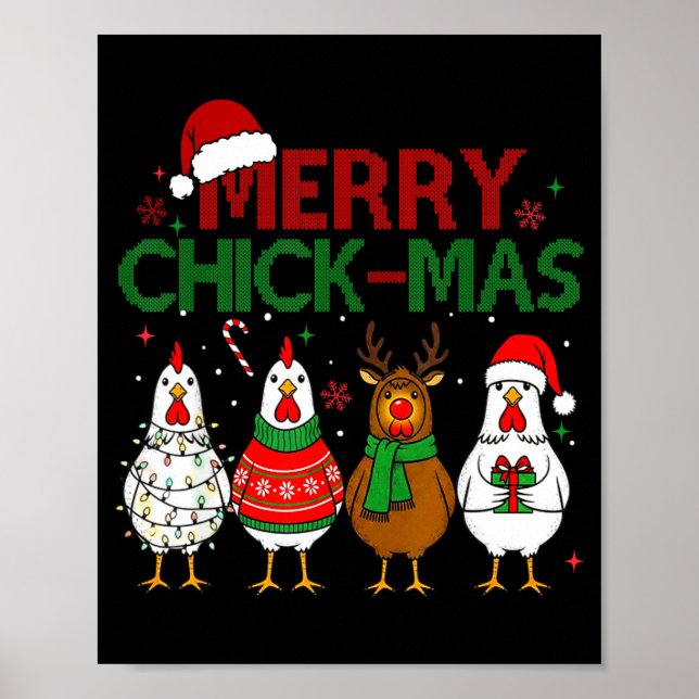 Chicken Christmas Santa Hat Merry Chickmas Xmas Fa Poster (Vorne)