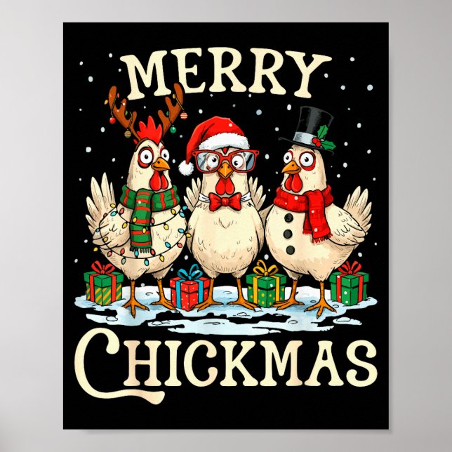 Chicken Christmas Santa Hat Merry Chickmas Xmas Fa Poster (Vorne)