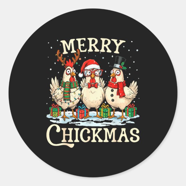 Chicken Christmas Santa Hat Merry Chickmas Xmas Fa Runder Aufkleber (Vorderseite)