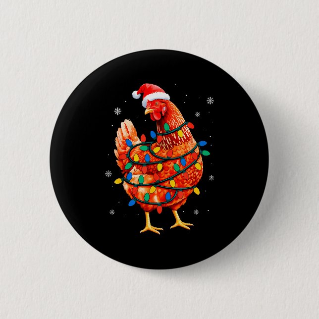 Chicken Christmas Tree Lights Farm Animal Santa Xm Button (Vorderseite)