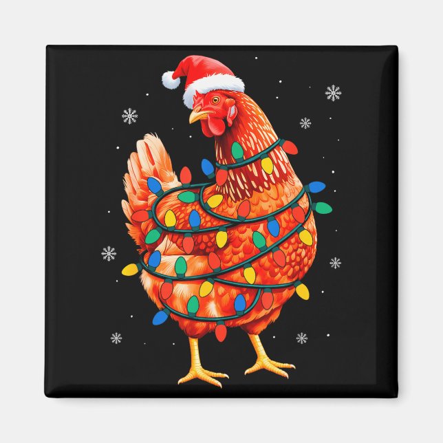 Chicken Christmas Tree Lights Farm Animal Santa Xm Magnet (Vorne)