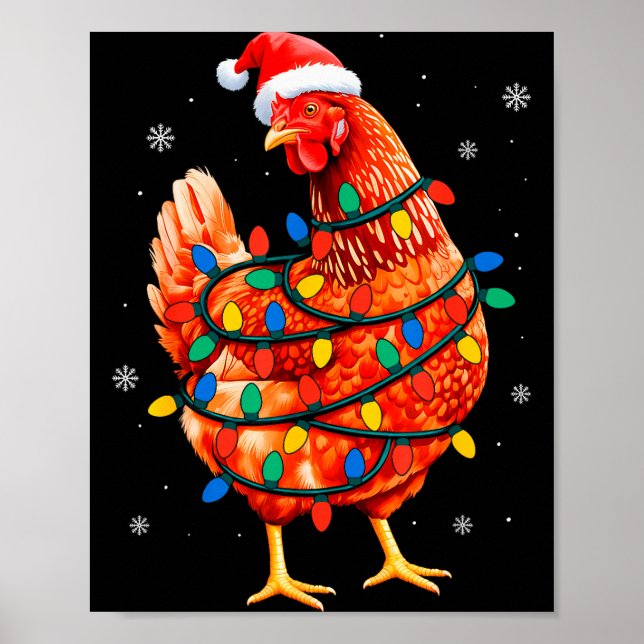 Chicken Christmas Tree Lights Farm Animal Santa Xm Poster (Vorne)