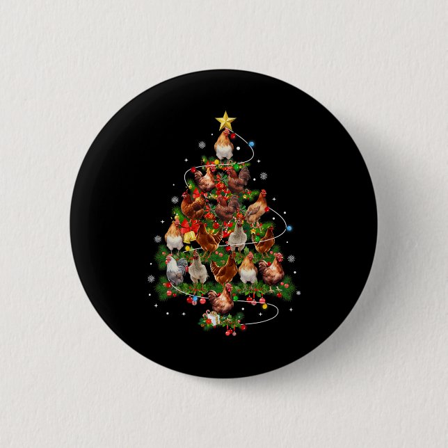 Chicken Christmas Tree Lights Santa Hat Xmas Chick Button (Vorderseite)