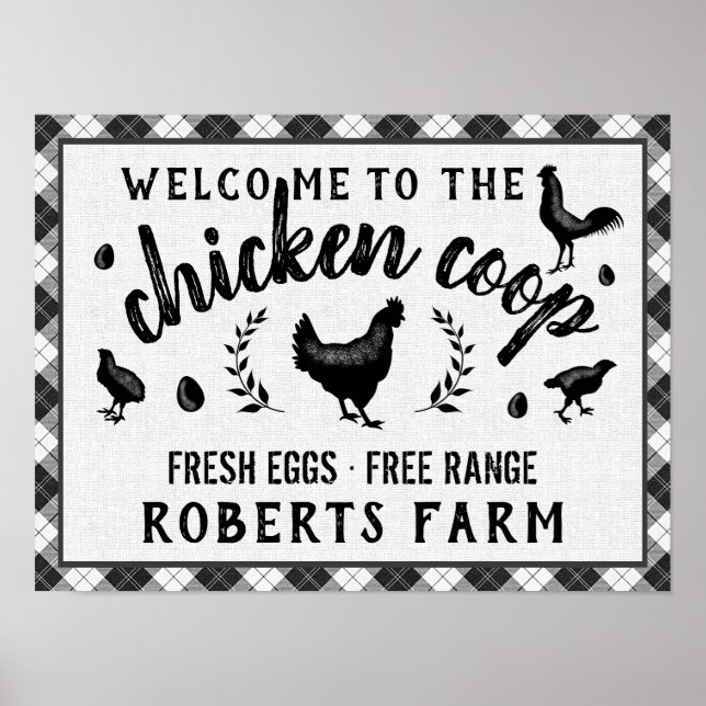 Chicken Coop Hen Black Buffalo Karo Kariertes Land Poster (Vorne)
