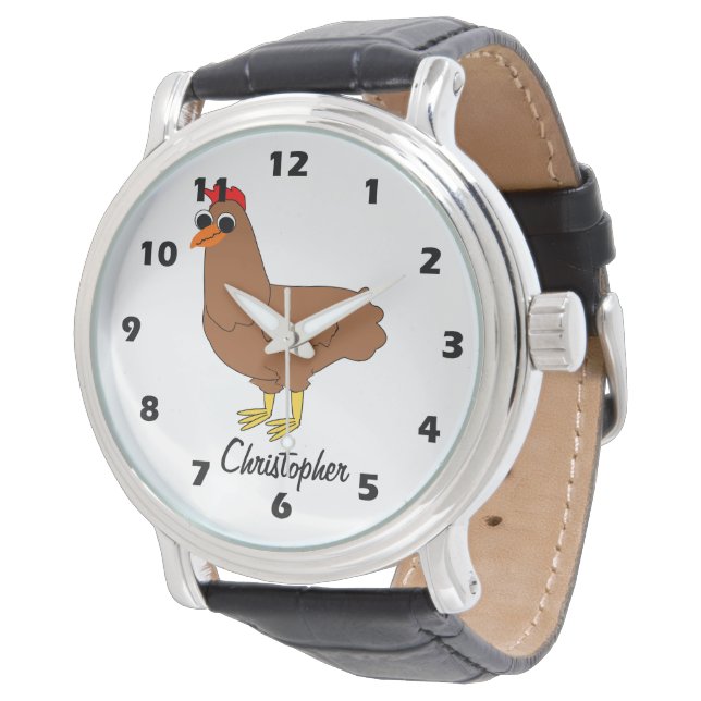 Chicken Design Personalised Armbanduhr (Schrägansicht)