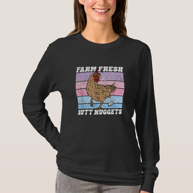 Chicken Farm Fresh Butt Nuggets Egg Joke Farmer T-Shirt (Vorderseite)