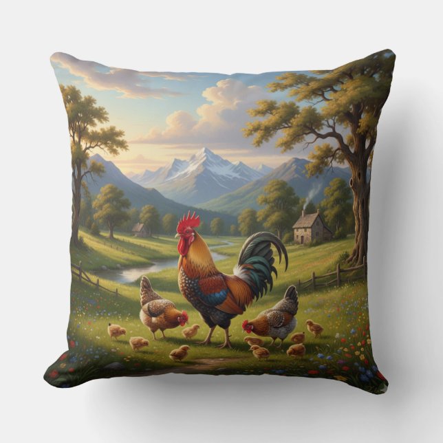 Chicken Farm House Throw Pillow Kissen (Vorderseite)