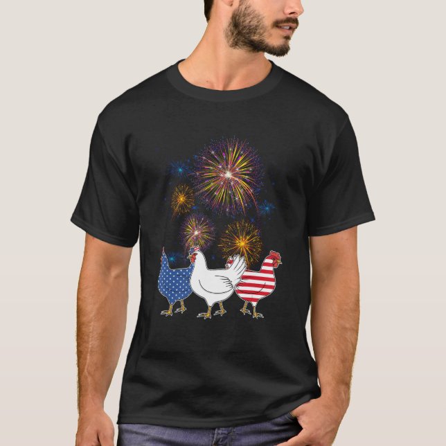Chicken Fireworks Independence 4th Of July Day Pat T-Shirt (Vorderseite)