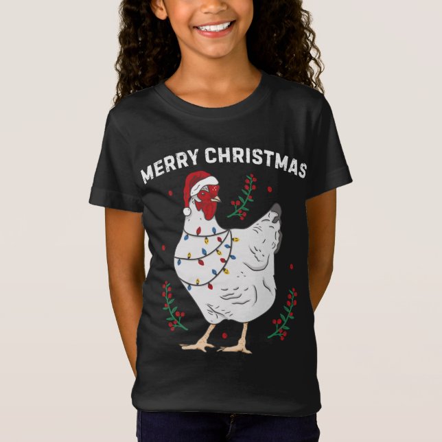 Chicken Frohe Weihnachten Funny Weihnachtsmannmütz T-Shirt (Vorderseite)