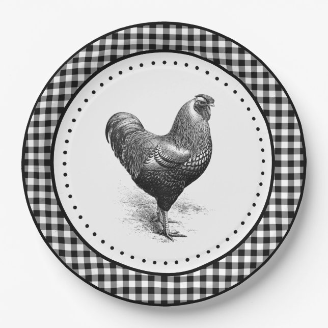 Chicken Gingham Pappteller (Vorderseite)