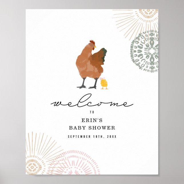 Chicken Girl Baby Dusche Rosa Willkommen Poster (Vorne)