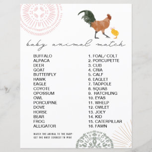 Chicken Girl Baby Shower Animal Match Spiel