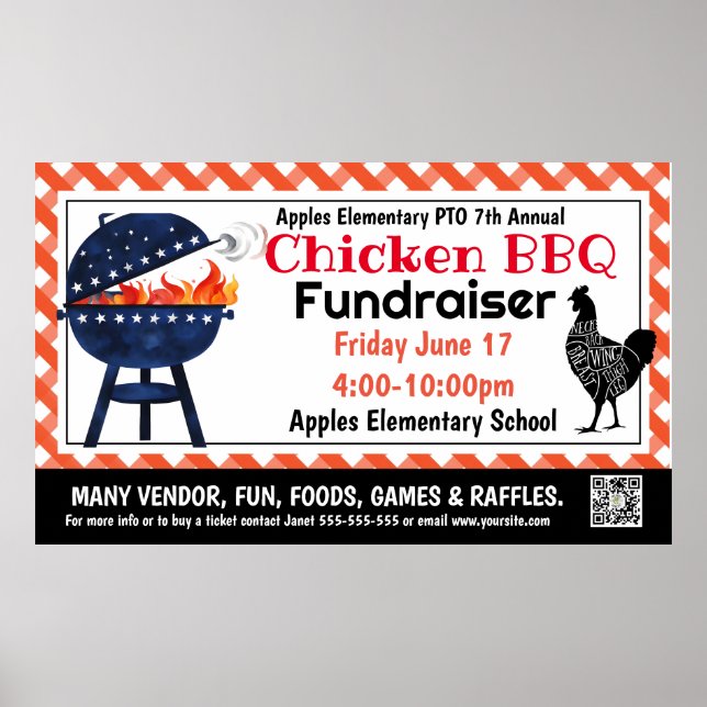 CHICKEN GRILLEN Fundraiser PTO PTA Church Banner Poster (Vorne)
