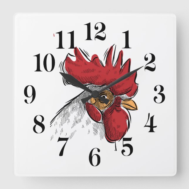 Chicken Head Wall Clock Quadratische Wanduhr (Vorderseite)