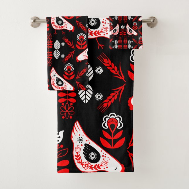 Chicken Hen Folk Badhandtuch Set (Insitu)