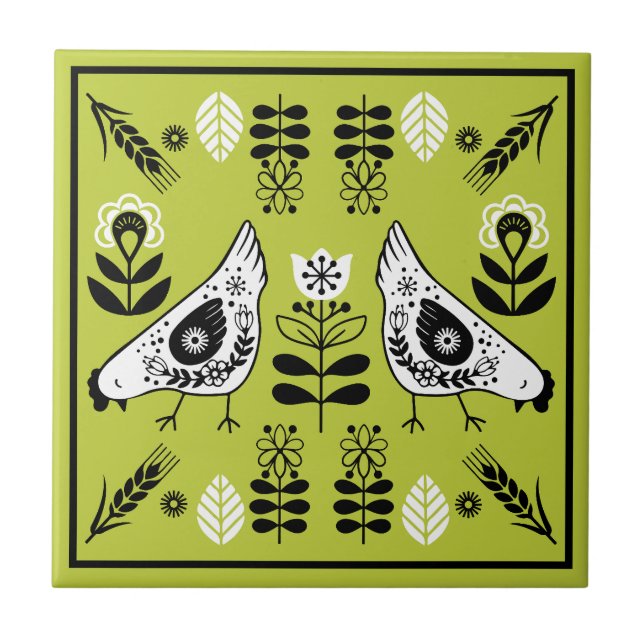 Chicken Hen Folk Fliese (Vorderseite)