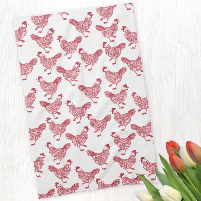 Chicken Hen Geschirrtuch (Chicken Hen pattern red and white kitchen towel)