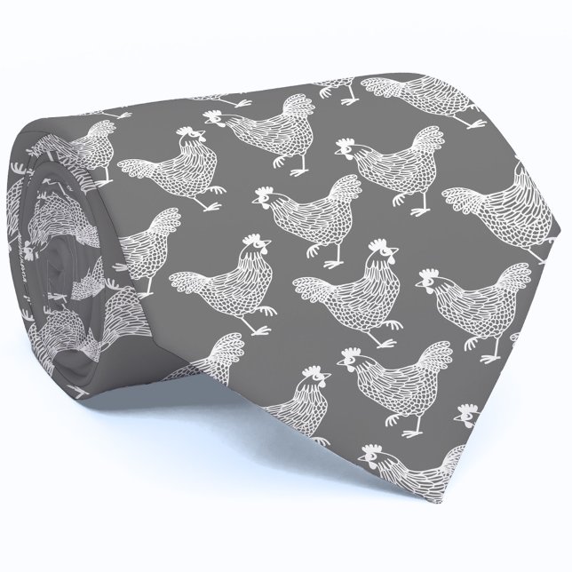 Chicken Hen Poultry Krawatte (Gray and white hen chicken poultry farm neck tie)