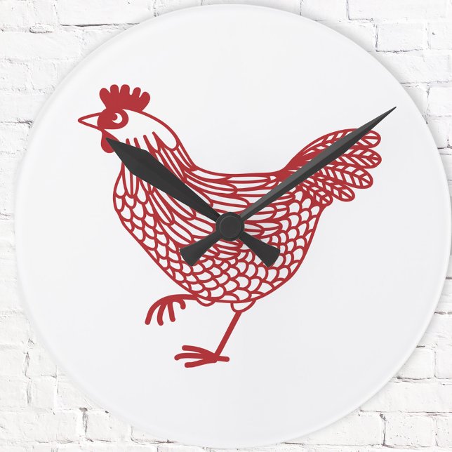Chicken Hen Poultry Runde Wanduhr (Red and white chicken hen poultry clock)